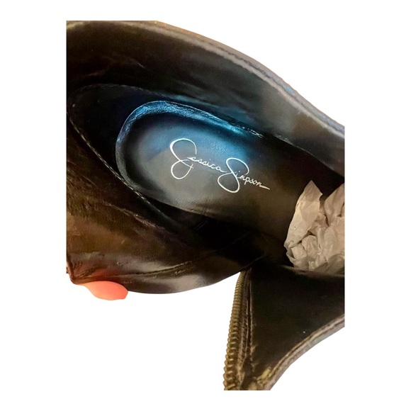 Jessica Simpson Black Leather Ankle Boots MINAS SIZE 10 SEXY & NWOB - Picture 7 of 9